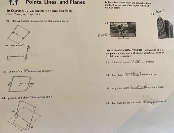 Plane m and nb intersecting at a