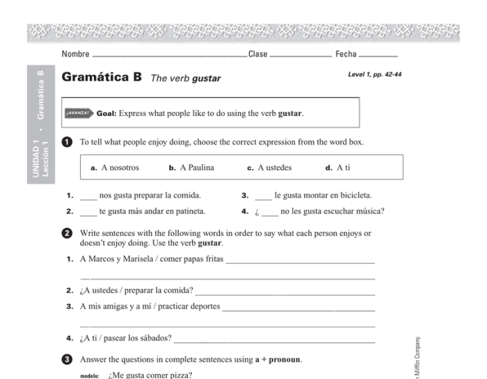 Unidad 2 lección 2 answer key