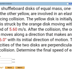 Two shuffleboard disks of equal mass